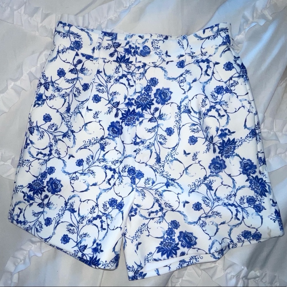 Meshki high waisted blue & white shorts